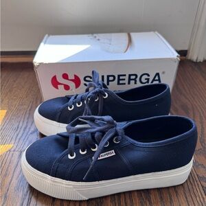 Superga Navy Blue Platform Sneakers